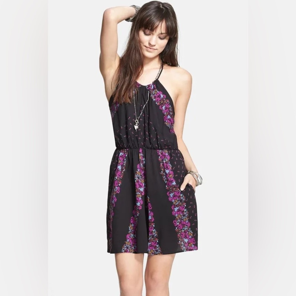 Free People Black and Purple Floral Mini Dress
